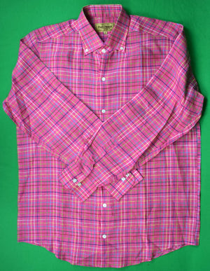 "Paul Stuart Italian Linen Pink Tattersall B/D Sport Shirt" Sz L (New w/ PS Tag)