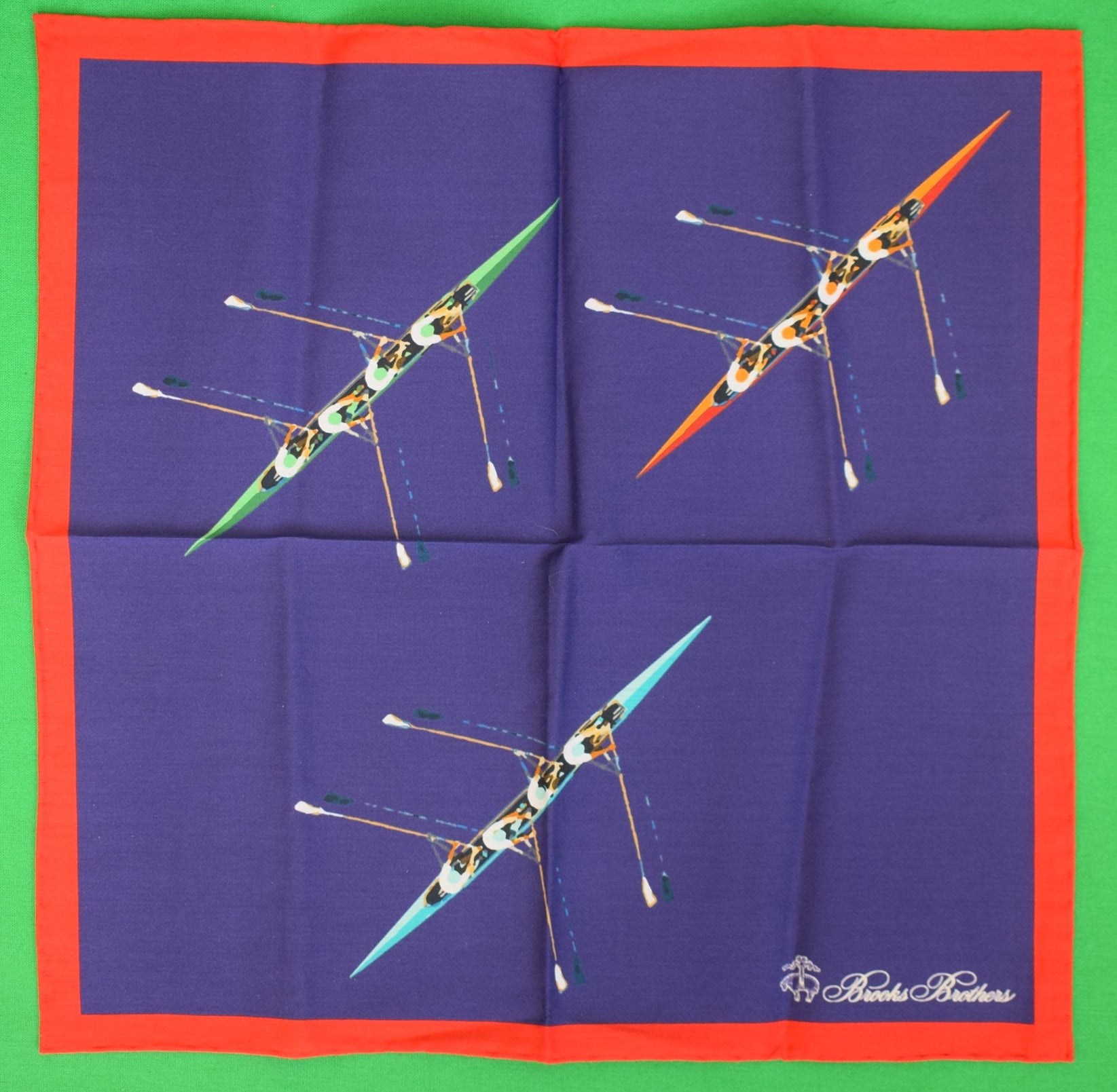 Brooks Brothers Navy w/ Red Trim Cotton/ Silk Sculling Print Pocket Square (NWOT)