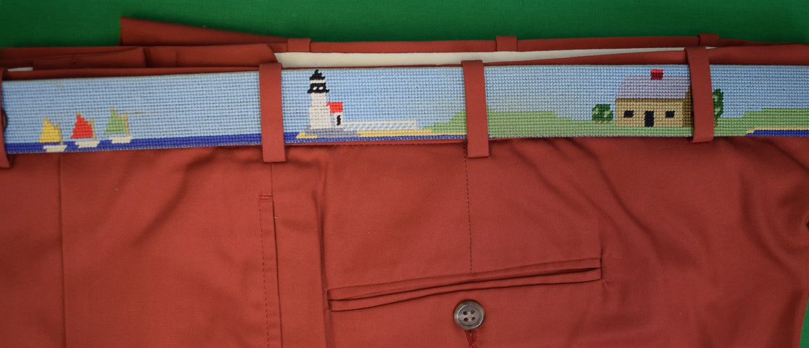 Hand-Needlepoint Nantucket Island w/ 7 Icons x Smathers & Branson Belt Sz 42