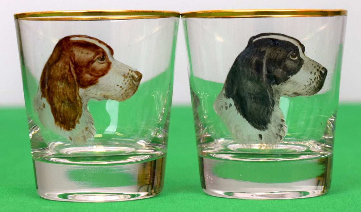 Pair x Spaniel Dog Head Old Fashioned Glasses Hand Painted by Frank Vosmansky