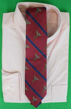 "O'Connell's Red w/ Navy Stripe & Pheasant Club Silk Tie" (NWOT)