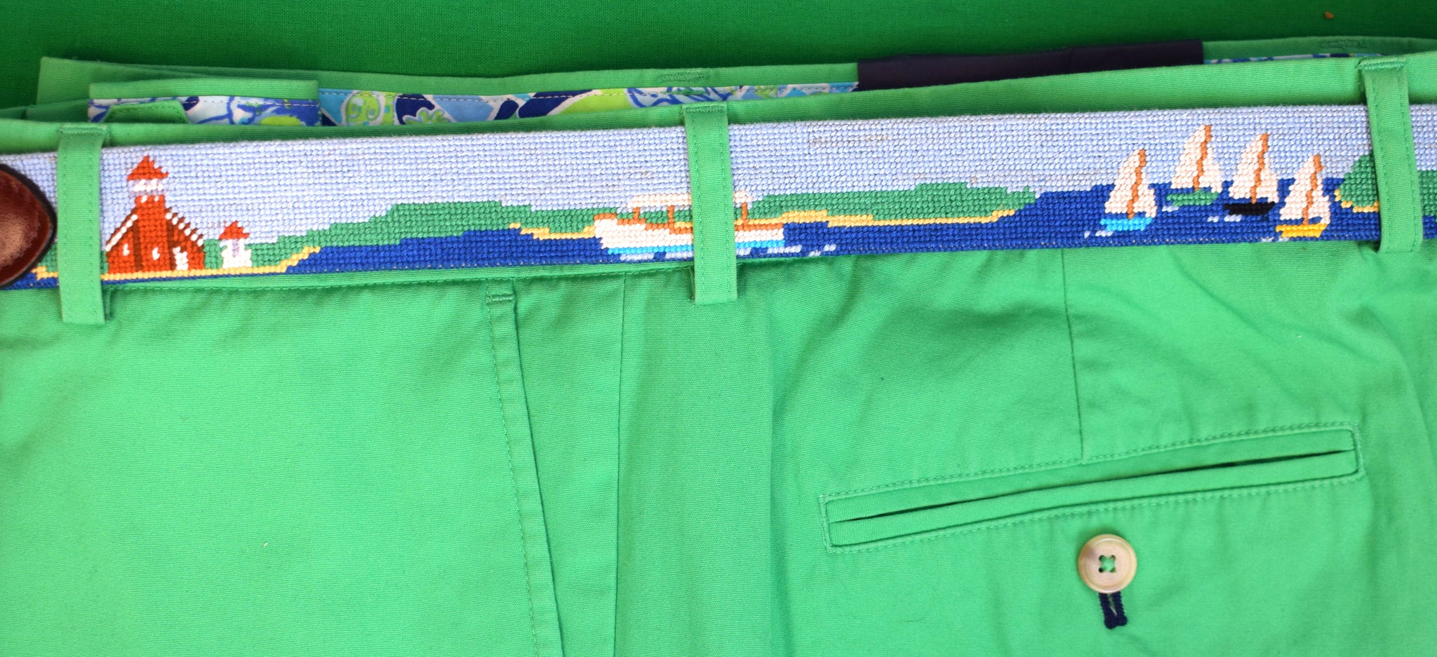 "S&B Needlepoint x Claymore Shop's Harbor Springs, MI Nautical Sailor's Belt" Sz 42