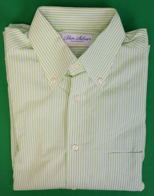 Ben Silver Charleston Lime Green Candy Stripe Broadcloth BD Dress Shirt Sz 16-34