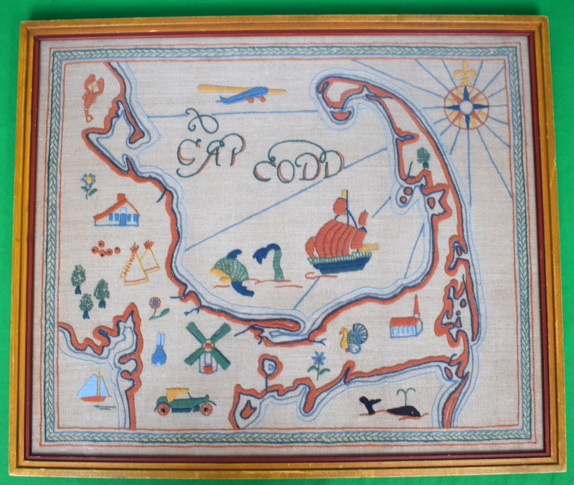 Cap Codd c1930s Crewel Embroidered Map