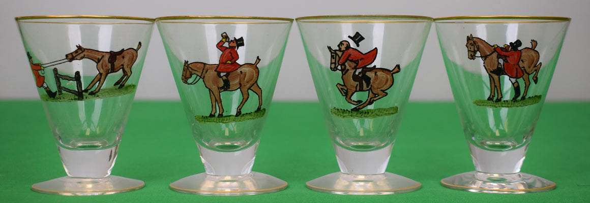 Set x 4 Abercrombie & Fitch x Frank Vosmansky Hand Painted Fox Hunter Cocktail Glasses