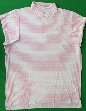 "Rolling Rock Club x B. Draddy Pink/ White Stripe Golf Shirt" Sz: 2XL