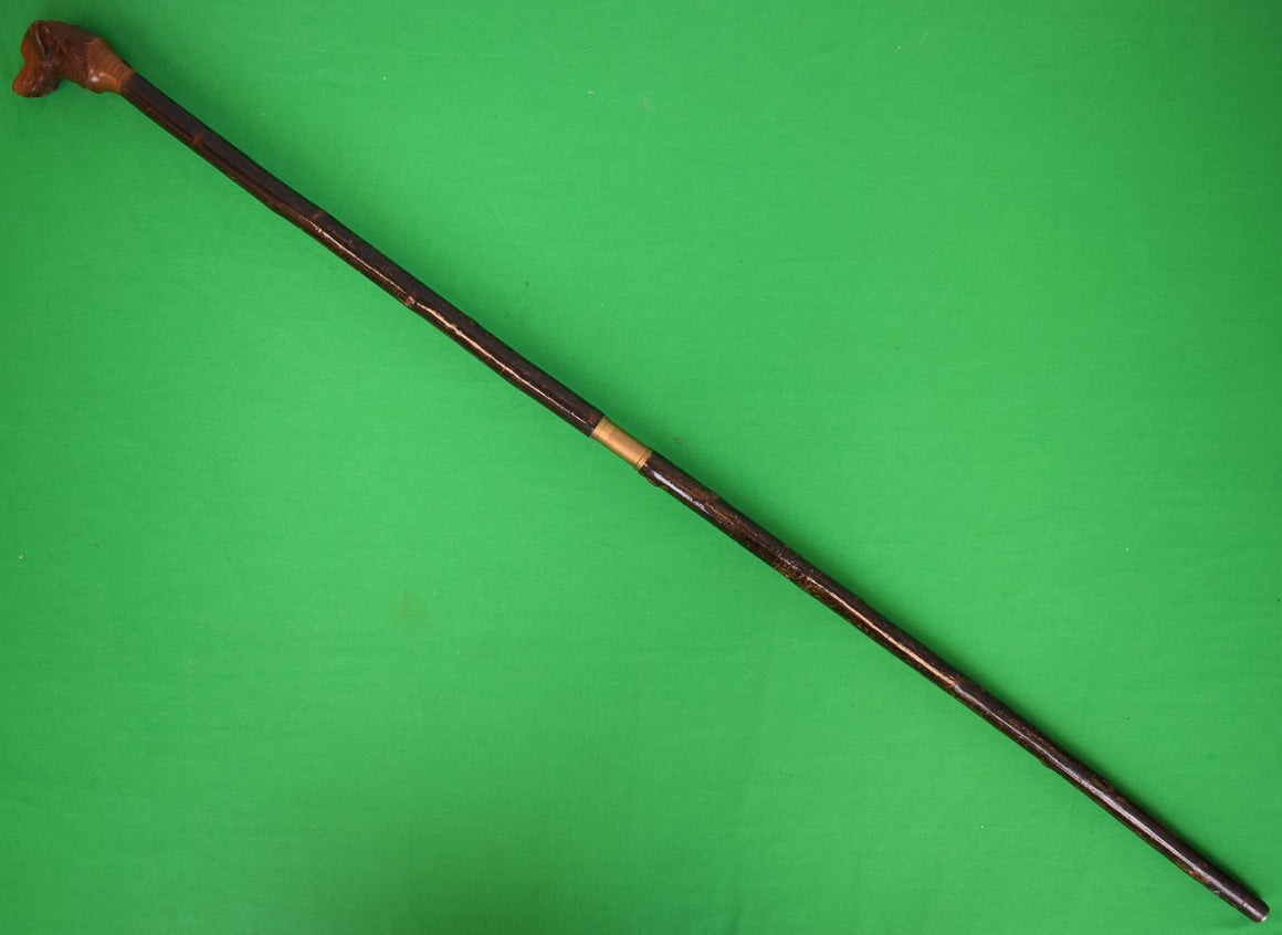 "James Purdey & Sons Hand Carved Dog Head Knob Shillelagh Walking Stick"
