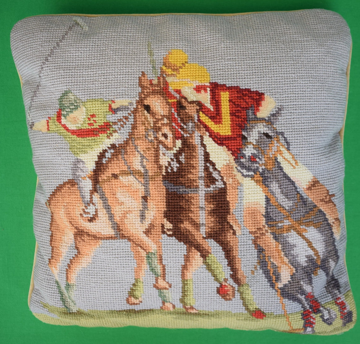 Hand Needlepoint Polo Match Pillow