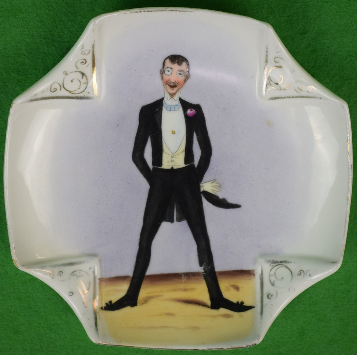 "French Porcelain Hand-Painted Gentleman's Cufflink Tray/ Dish"