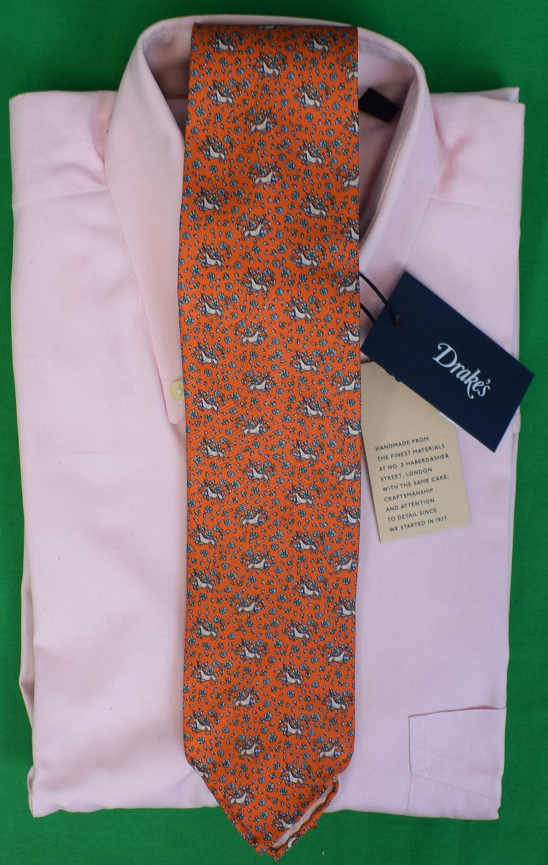 Drake's Made In England Orange Unicorn Floral Fantasie Silk Tie (NWT)