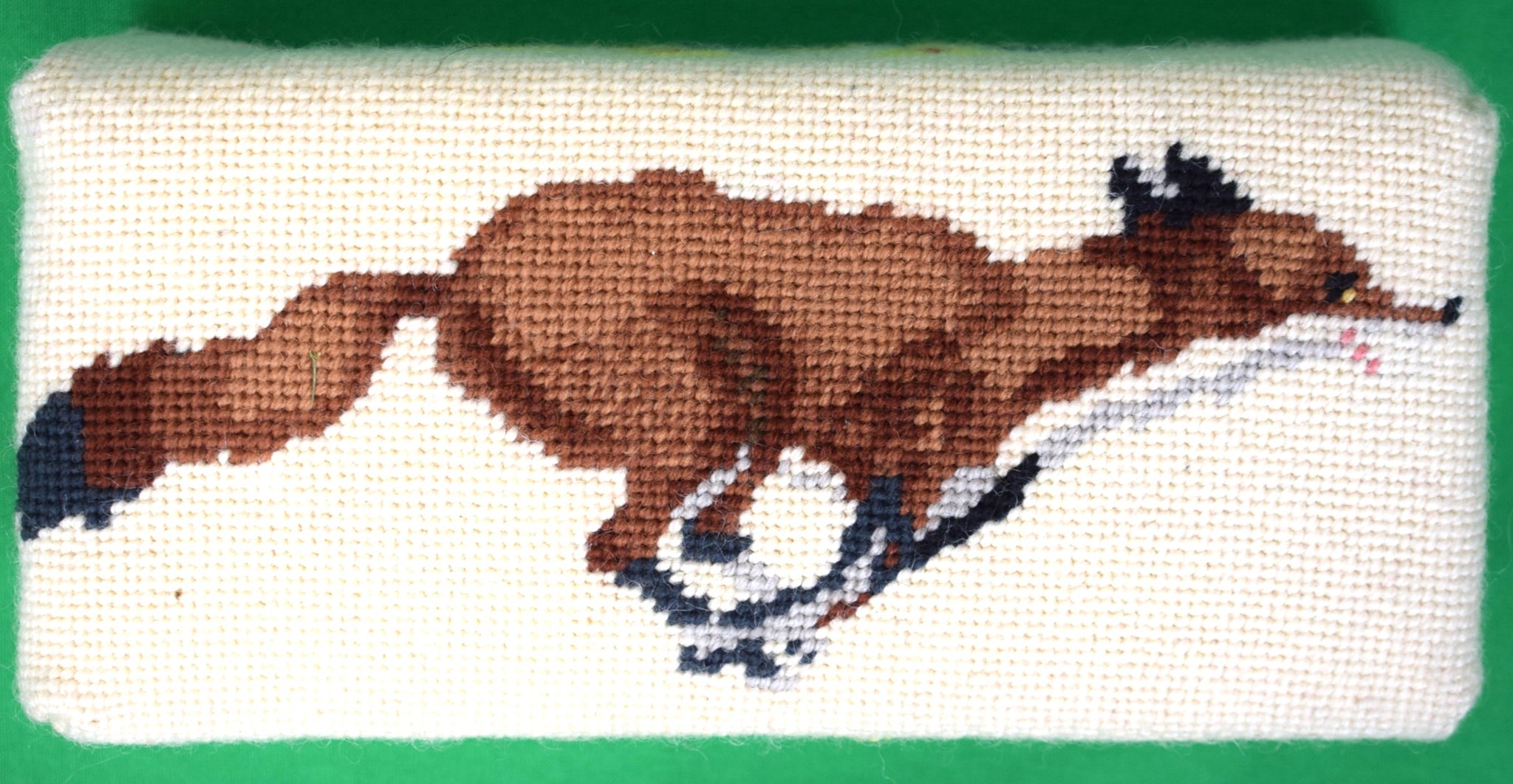 "Hand Needlepoint Running Fox Brick Doorstop" (SOLD)