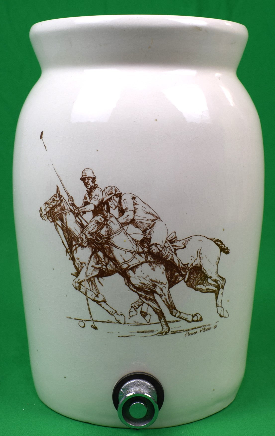 Polo Players Glazed Ceramic Beverage Dispenser w/ Lid by Anna P. Foote