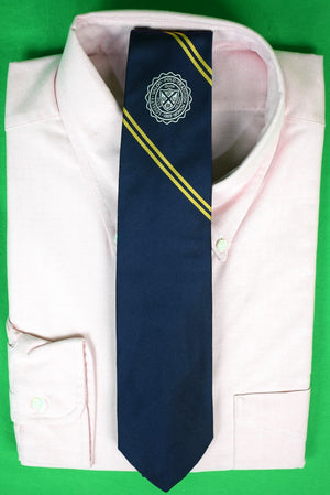 "Polo Ralph Lauren Navy/ Yellow Stripe w/ Badge Motif Silk Tie"