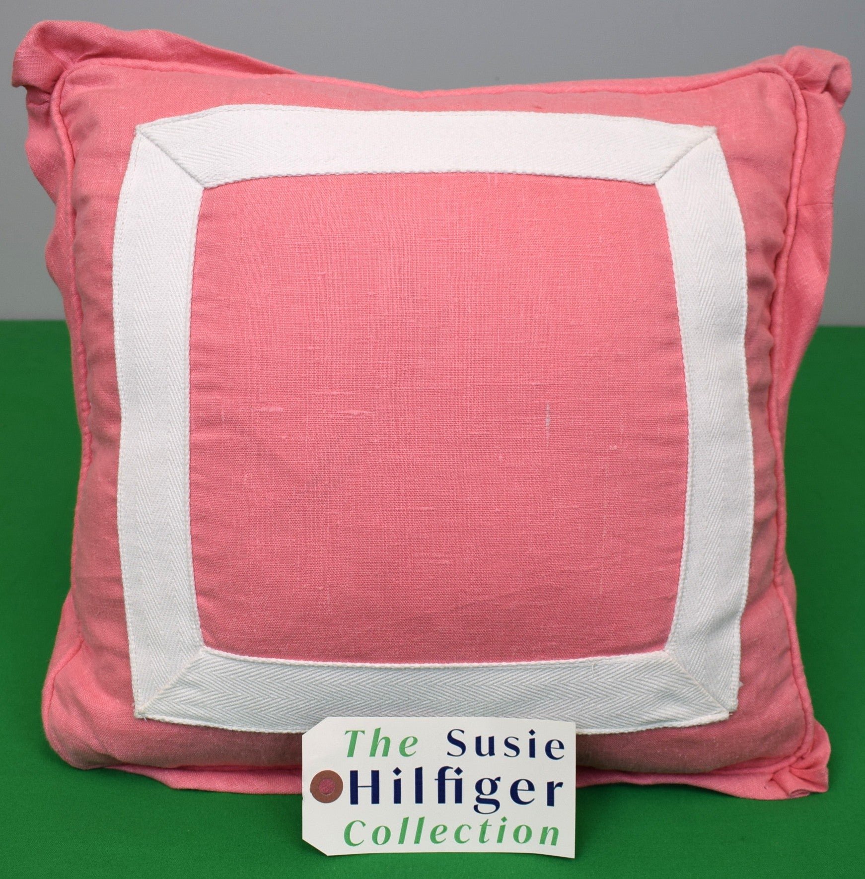 "Shell Pink Linen w/ White Square Trim Pillow" Provenance: The Susie Hilfiger Collection
