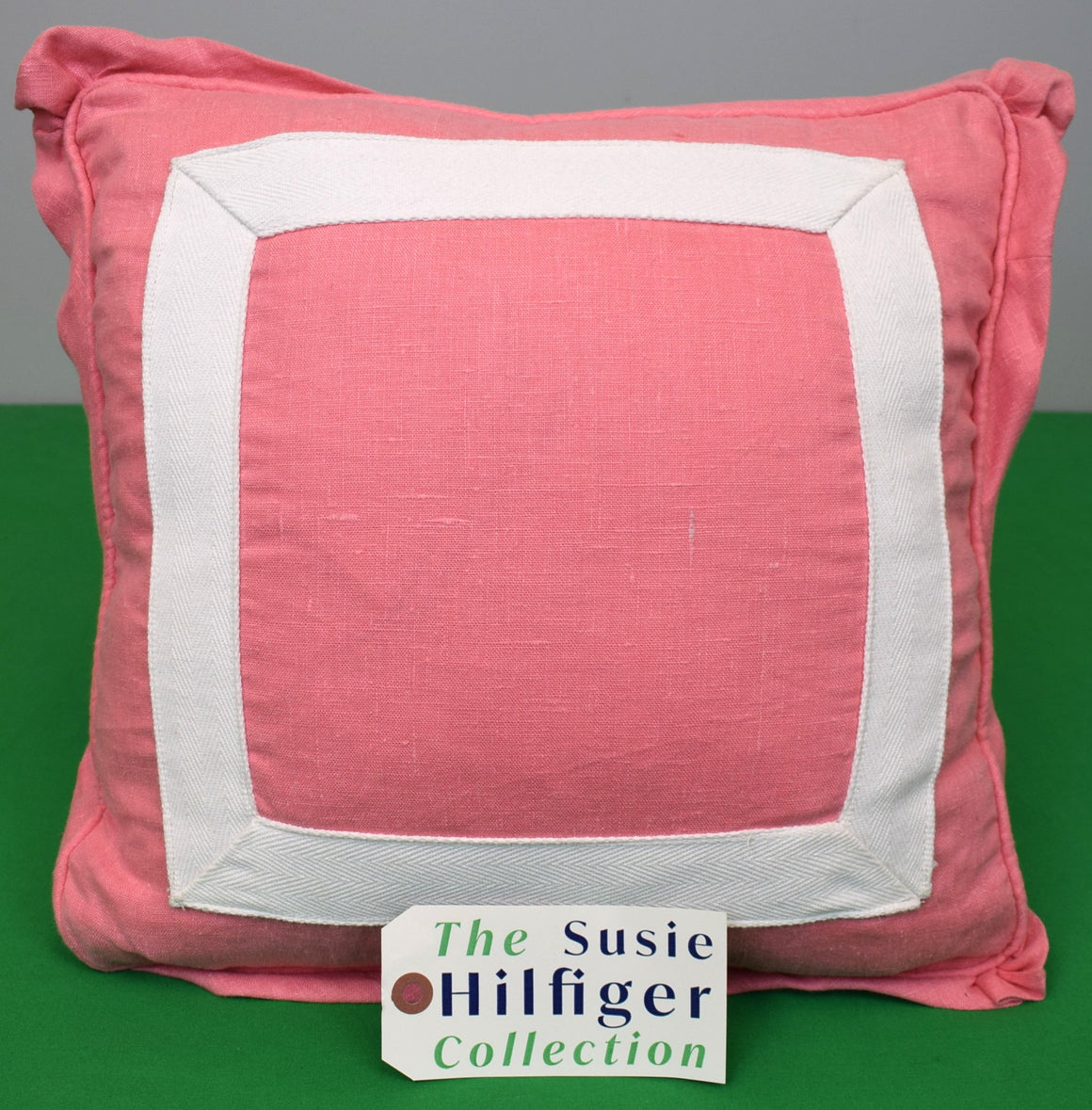 "Shell Pink Linen w/ White Square Trim Pillow" Provenance: The Susie Hilfiger Collection