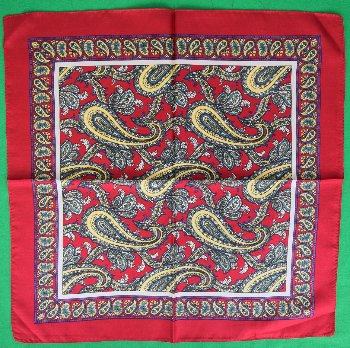 "Macclesfield Red Paisley Antique English Silk c1950s Pocket Square"