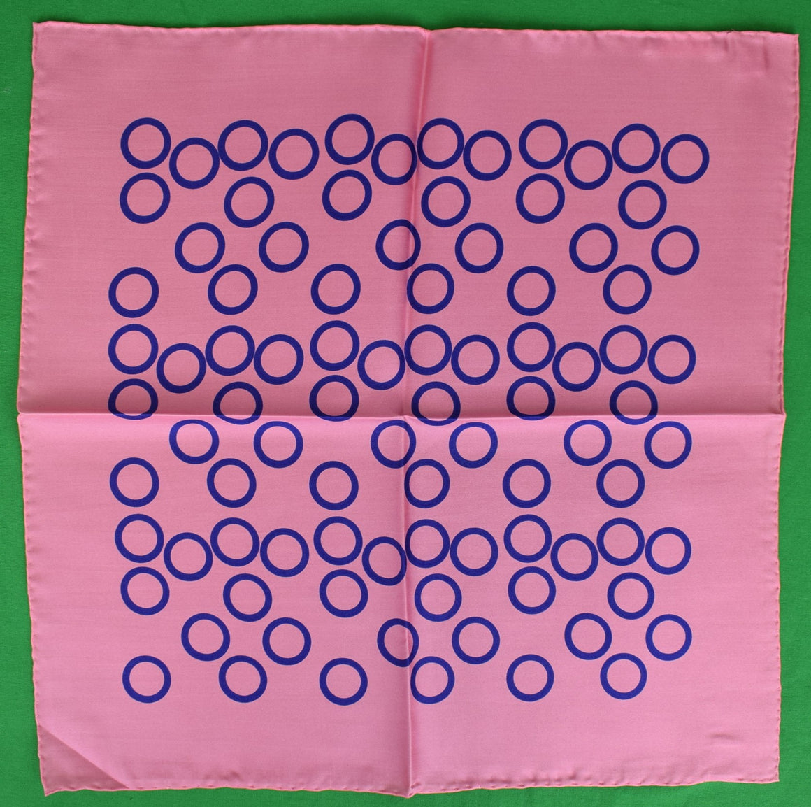 Seaward & Stearn London Pink/ Blue Circles English Silk Pocket Square (NWOT)