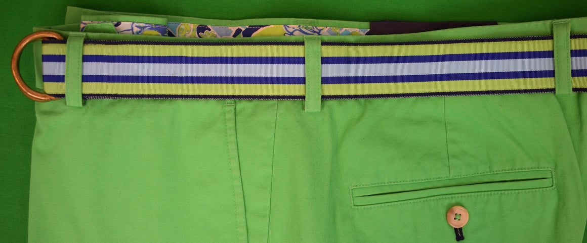 "The Andover Shop Lime Green w/ Blue/ Navy Stripe Grosgrain Ribbon D-Ring Belt" Sz L