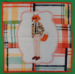 "Madras Plaid Preppy Fox Wool/ Silk Pocket Square Made In England"