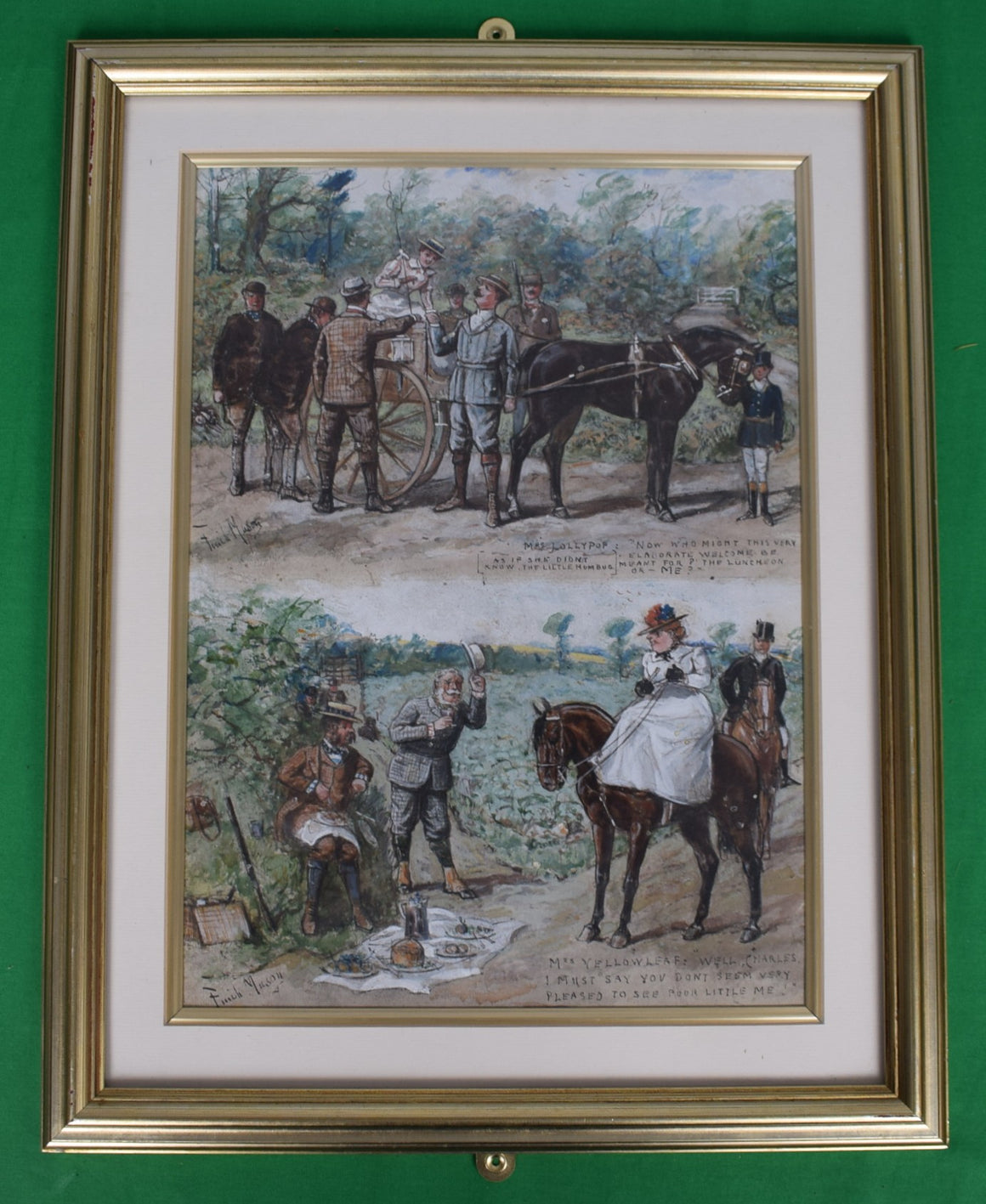 Caricatures In 2 Equestrian Coaching Scenes Watercolour by Finch Mason