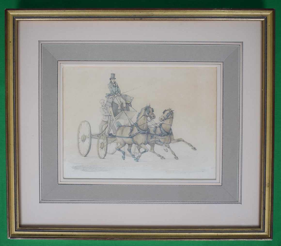 "Driving a Pair in a Horse-Breaker's Skeleton Brake" 18th C. Watercolour by Henry T. Alken Sr.