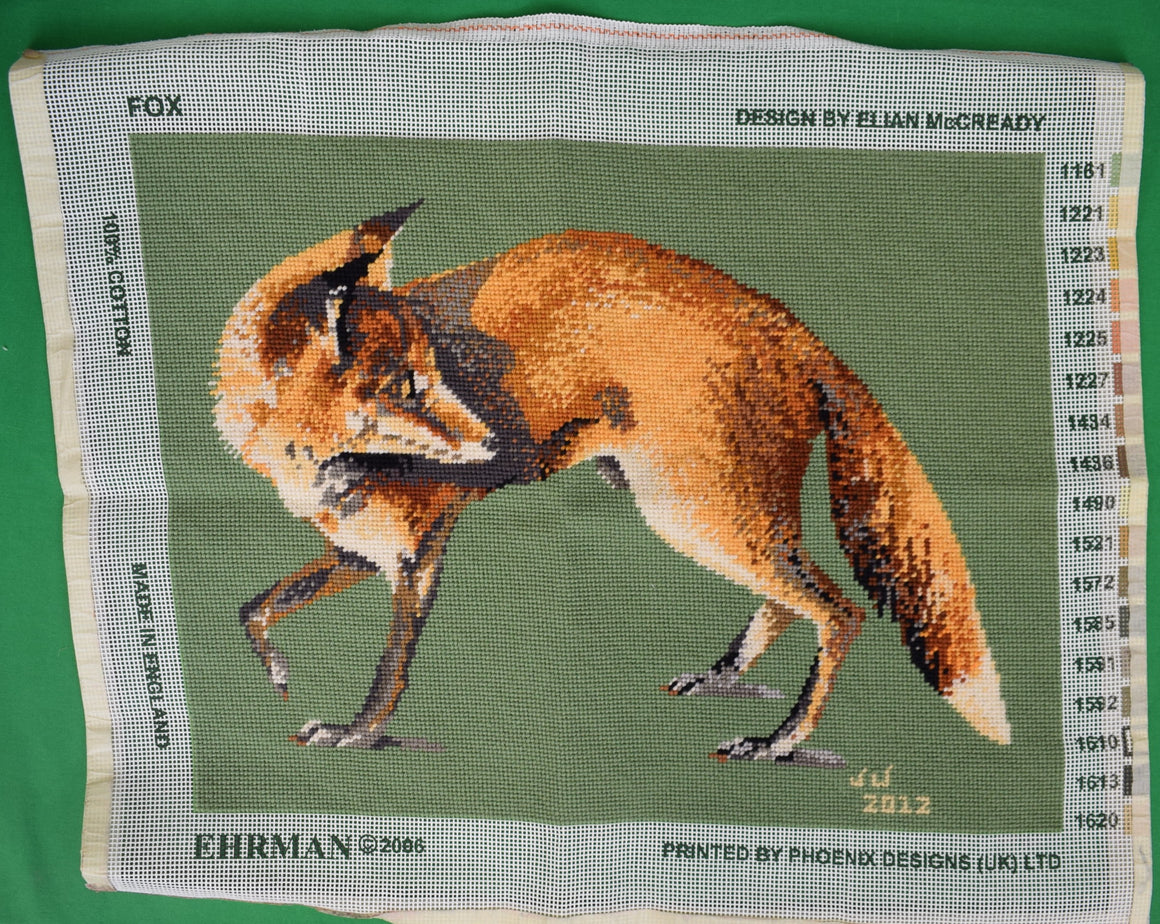 Hand Needlepoint 2012 Gold Fox/ Hunter Green Panel