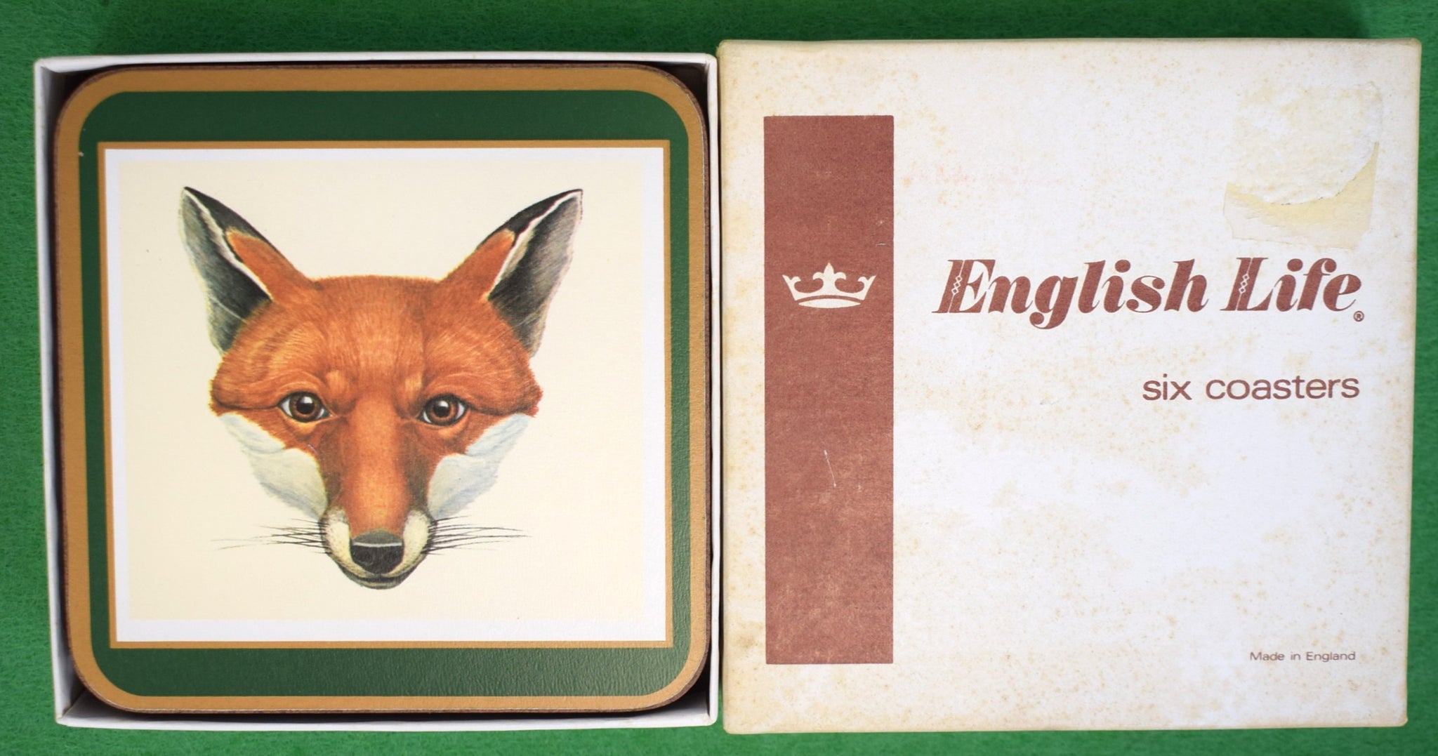 "Box Set x 6 Fox Mask English Coasters" (NIB)