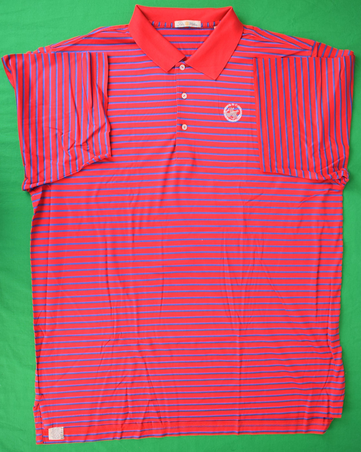 Peter Millar Red/ Blue Stripe Sport Shirt w/ Rolling Rock Club Logo Sz: XXL