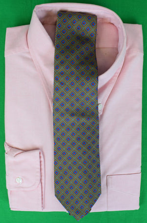 O'Connell's x Atkinsons Royal Irish Poplin Olive Wool/ Silk Tie w/ Blue Foulard Print (NWOT)