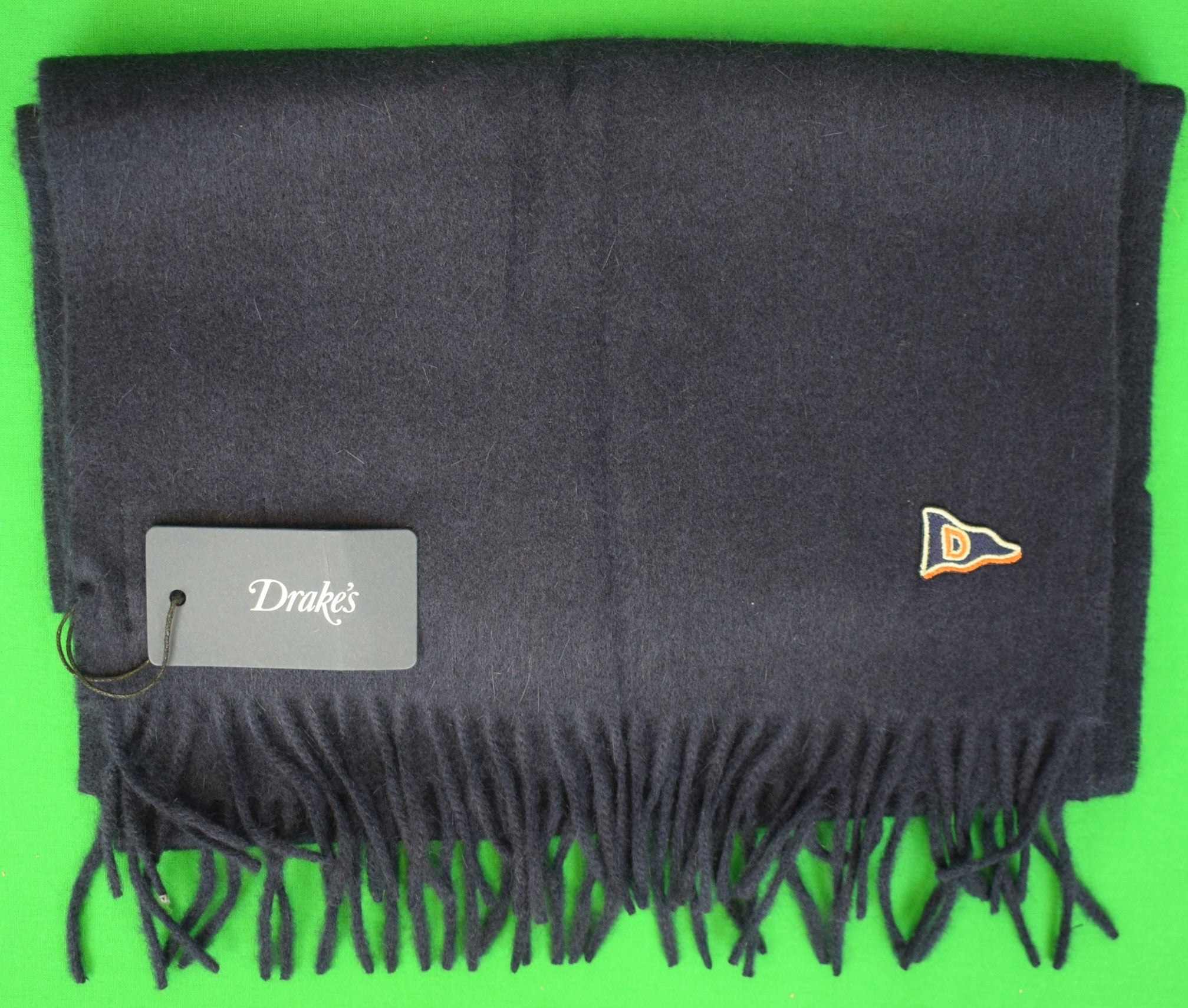 Drake's Lambswool/ Angora Navy Scarf w/ D Pennant Made In England (NWT)