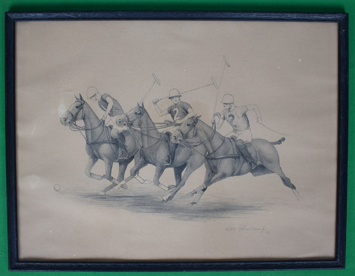 "Three Polo Players Down The Field" 1948 Lithograph