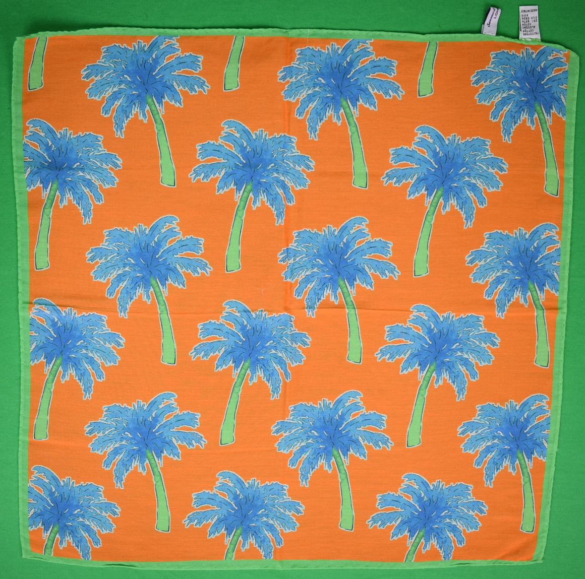 Seaward & Stearn Orange Cotton/ Silk Palm Tree Print Pocket Square