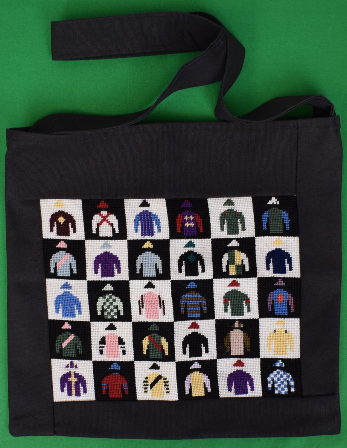 Hand Needlepoint Tote Bag w/ 30 Famous Owners Racing Colours/ Silks