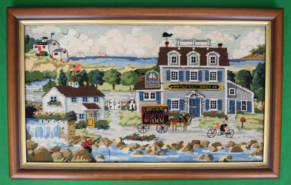 "Hand-Needlepoint Nantucket Breeze Coastal Scene Finished Panel"