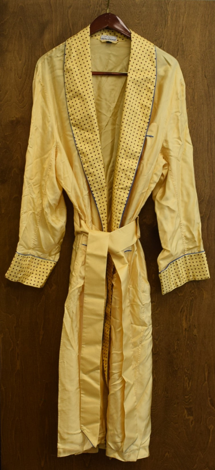 Maus & Hoffman Palm Beach Yellow Italian Silk w/ Foulard Trim Dressing Gown w/ Sash Belt Sz L (NWOT)