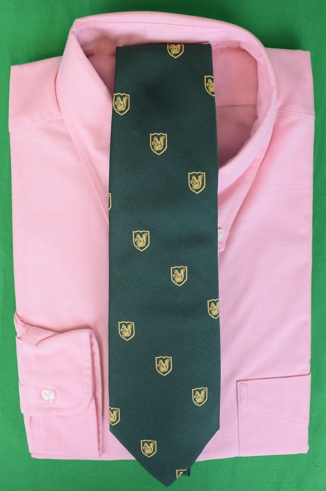 The Country Club Brookline, MA Green Silk Tie w/ Primrose Yellow Squi
