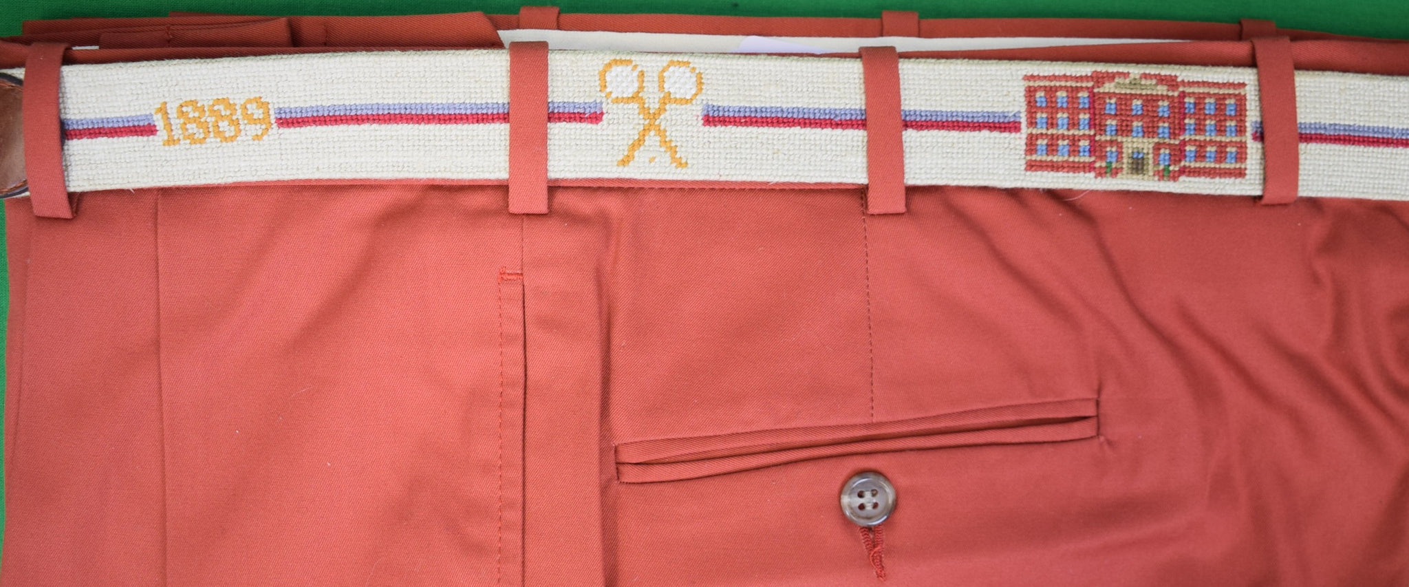 "The Racquet Club Of Philadelphia 1889-Clubhouse Hand Needlepoint S&B Belt" Sz 40