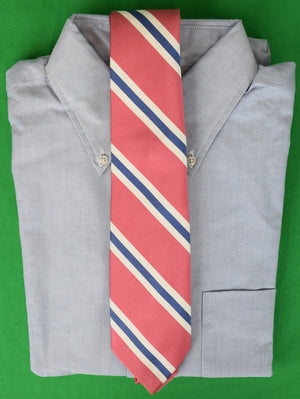 "Paul Stuart Rose w/ Blue/ White English Silk Woven Repp Stripe Tie" (SOLD)