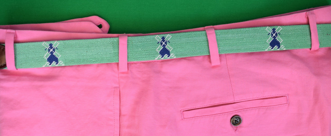 Mill Reef Club x S&B Hand Needlepoint Green Belt w/ Windmill MRC Logo Sz 45