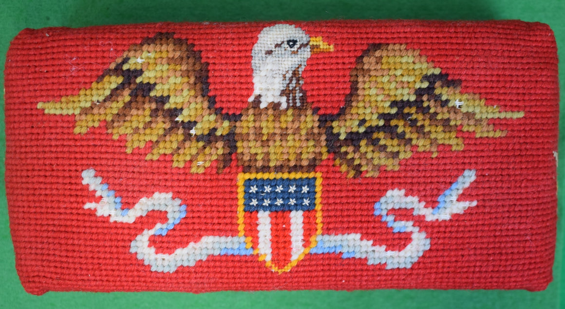 Needlepoint Brick Red Doorstop w/ American Eagle Shield Crest