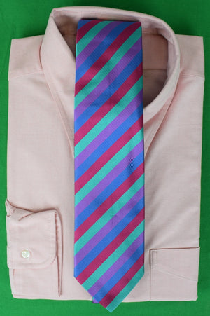 O'Connell's x Robert Jensen Green/ Red/ Blue/ Lavender Repp Stripe Italian Silk Tie