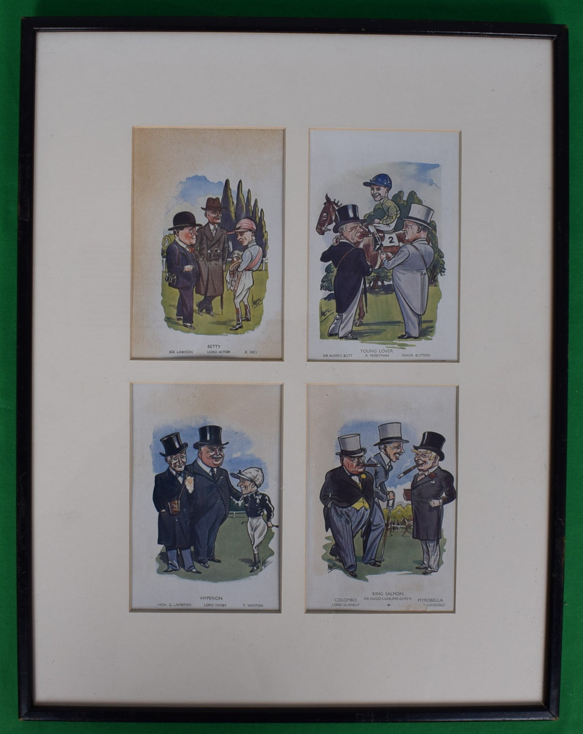 "Set x 4 c1934 Horseracing & Turf Personalities Caricature Prints"