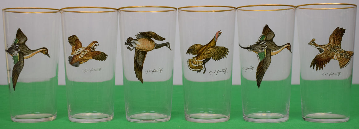 Set x 6 Cyril Gorainoff Hand Enamel Painted Gamebird Highball Cocktail Glasses