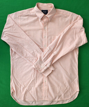 "Drake's London Orange Ticking Stripe Oxford Cloth Button-Down Shirt" Sz 17- 34