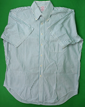 "Brooks Brothers Green Bold Stripe S/S B/D Broadcloth Sport Shirt Made in U.S.A." Sz L