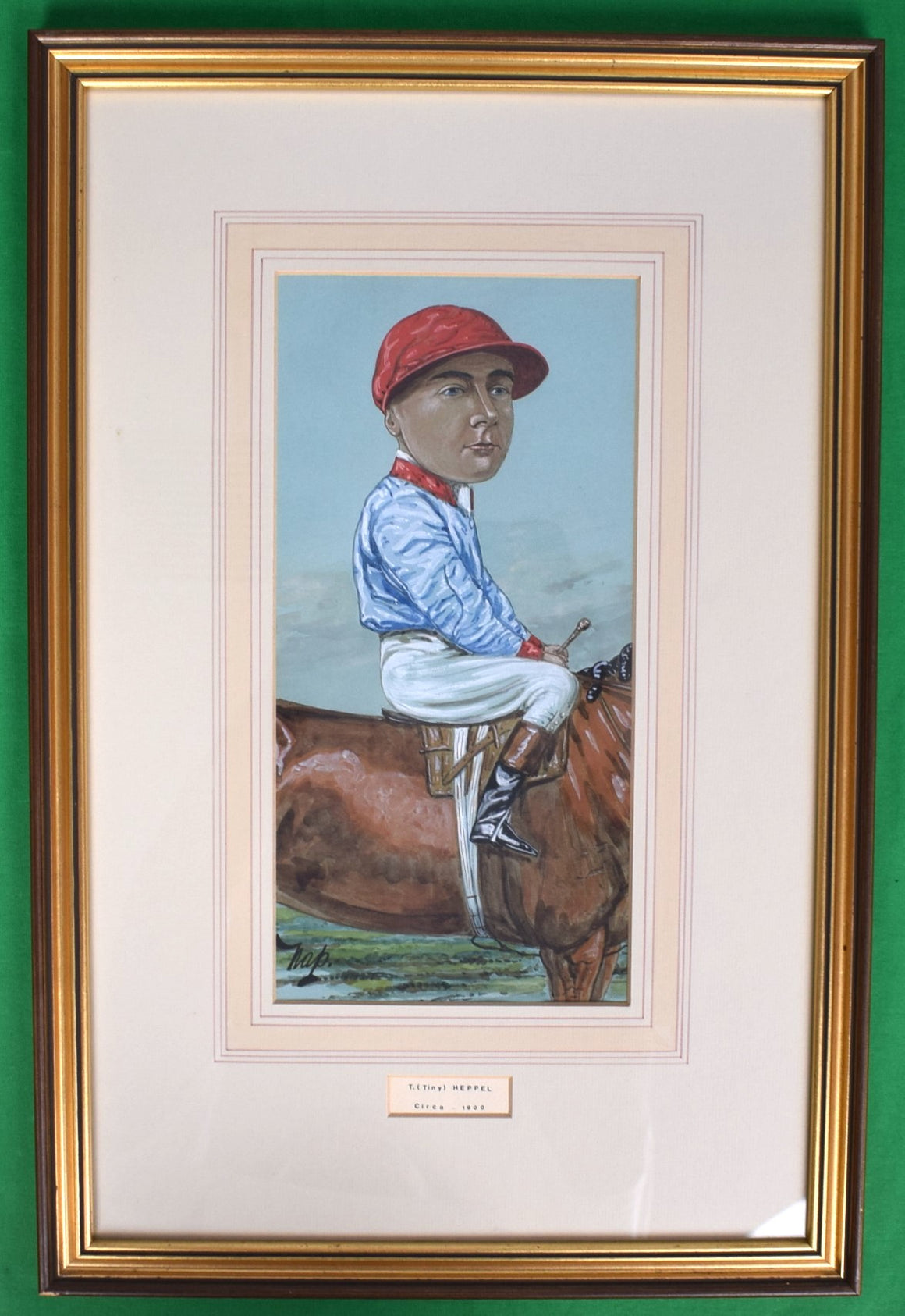 T. (Tiny) Heppel Circa 1900 Jockey Pastel Watercolour Caricature Portrait by NAP