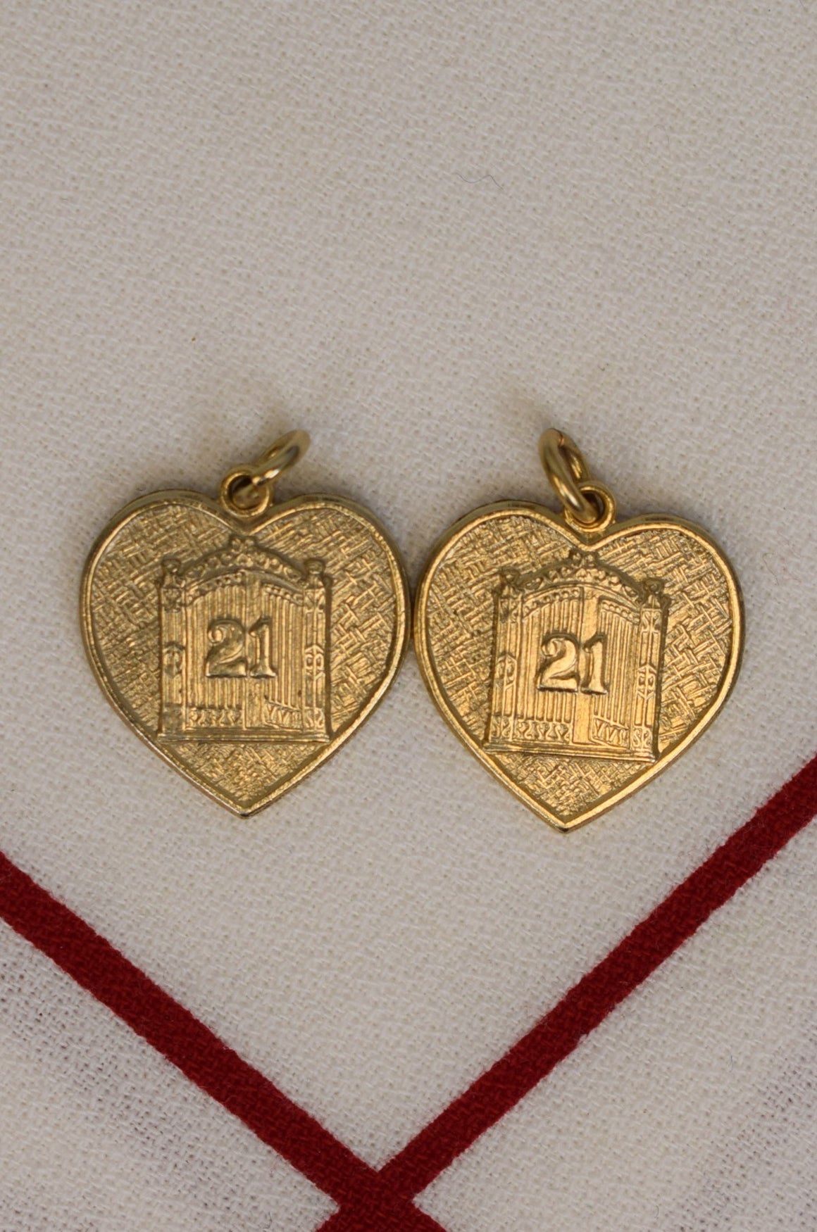 Pair x The "21" Club Brass Heart Charm Tags