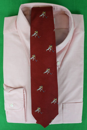 J. Press Burgundy Silk Tie w/ Lacrosse Player Print