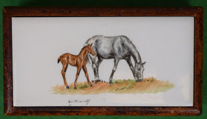 "Cyril Gorainoff Mare & Foal on Porcelain Panel w/ c1947 Cigarette Box"