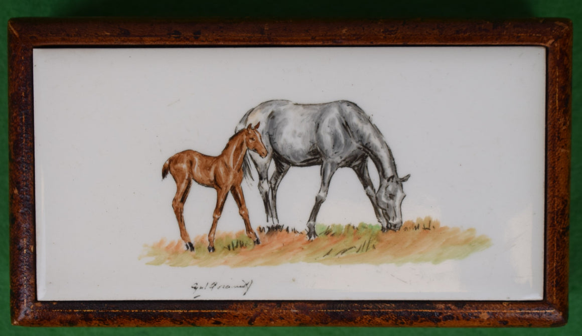 "Cyril Gorainoff Mare & Foal on Porcelain Panel w/ c1947 Cigarette Box"